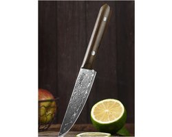 Kaëru® Damascus Universeelmes – Scherp keukenmes – 67-laags VG10 staal – Houten Handvat – Japanse stijl – Met luxe geschenkdoos – Voor vlees, groenten en fruit