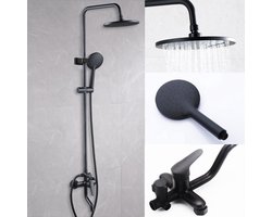 Kaëru® Regendoucheset – Minimalistisch Design – Duurzame Messing Waterverdeler – 3-standen Verstelbaar – Zachte Regendouchekop – Luxe en Comfortabele Ervaring – Mat Zwart