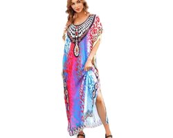 kaftan - Strandjurk Half Transparant 145CM/78CM Onesize 38-50 roze/blauw/groen