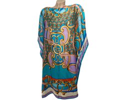 Kaftan -Tuniek - Jurk - Satijn van Viscose - Zijde Onesize 38-48 turqoise