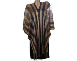 Kaftan - Vest - Omslagsjaal glanzend in het effen kleur zwart/goud
