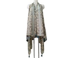 Kaftan - Vest - Omslagsjaal van viscose beige/blauw