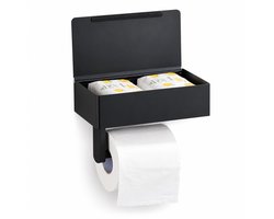KAIA - WC Rolhouder met Plankje - 3-in-1 Toiletrolhouder - Vochtig Toiletpapier Houder - Zelfklevend - RVS - Zwart