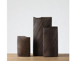 KaiaHome 'Nala' - Set van 3 Bruine Keramische Vazen - Modern - Bloemenvaas voor Woonkamer & Binnen Decoratie" - Vaas - Decoratieve accessoires