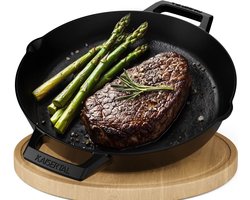 KAISERTAL Gietijzeren Pan Skillet 31 cm - Cast Iron Grillpan met Emaille Coating - Inductie & Oven - PFAS-vrij - Dubbele Handgrepen