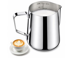 Kaiyaya - 1 stuk Melkopschuimkan - 350 ml RVS 304 - Met schenktuit - Zilver Barista kan voor latte art - Vaatwasserbestendig