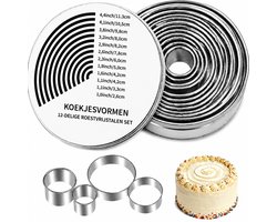 Kaiyaya - 12-delig ronde koekuitsteker - roestvrij staal - met ijzeren opbergbox - scherpe snijrand en opgerolde rand - voor koekjes, gebak en fondant - vaatwasserbestendig