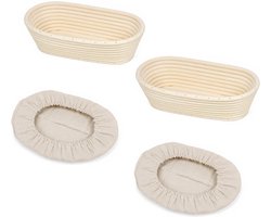 Kaiyaya - 2 stuks ovale rijsmanden - natuurlijk rotan - met wasbaar deegkleed - 25 cm - voor zuurdesem en ambachtelijk brood bakken