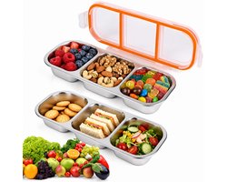 Kaiyaya - 2 stuks Roestvrijstalen lunchbox - 3 vakken met deksel - Lekvrij en BPA-vrij - Voor school, kantoor en picknick - Herbruikbaar, 600ml