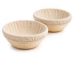 Kaiyaya - 2 stuks ronde rijsmanden - 23 cm - natuurlijk rotan - met stoffen hoes - voor zuurdesem en brood bakken - thuisbakker
