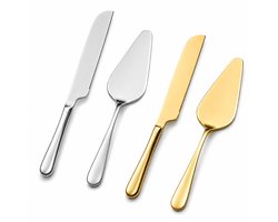 Kaiyaya - 4-delige taartserveerset - 2 taartmessen en 2 taartscheppen - roestvrij staal - zilver en goud - met opbergdoos