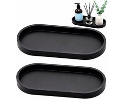 Kaiyaya - Dienblad set van 2 - Opbergen en organiseren - Ovaal decoratief dienblad - Zwart - Badkamer, make-up tafel, keuken - 25x11cm, silicone
