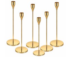 Kaiyaya - Kandelaars set van 6 - Decoratieve metalen kandelaars - Vintage kegelvormig - Goud - Tafeldecoratie, woondecoratie, bruiloft, feest - 23/27/33 cm