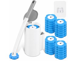 Kaiyaya - Toiletborstel Set - Wegwerp met 24 Vervangkoppen - Hygiënisch & Schoonmaakmiddel - 360° Reiniging - Kliksysteem - Badkamer, Toilet - Wit/grijs, 1 stuk
