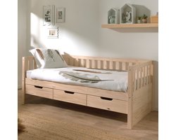 Kajuitbed 90 x 200 cm met 3 Lades Luna Hout