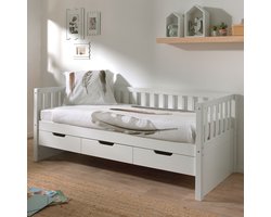 Kajuitbed 90 x 200 cm met 3 Lades Luna Wit