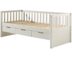 Kajuitbed Friedrich 90x200 met 3 lades dennenhout - wit - Vipack - Kajuitbed - Wit - Hout Eenpersoons Kajuitbed