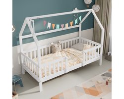 Kajuitbed - Kinderbed - met schoorsteen - huisbed - lattenbodem - grenen - 90 x 200 cm - zonder matras - wit