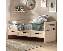 Kajuitbed Maggie - met 3 opberglades - 90 x 200 - massief dennenhout - milky pine - Vipack - Kajuitbed - Beige - Hout Eenpersoons Kajuitbed