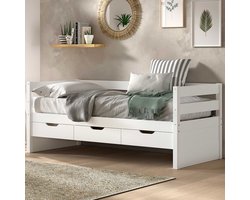 Kajuitbed Maggie - Met 3 Opberglades - 90 X 200 - Massief Dennenhout - Wit - Vipack - Kajuitbed - Wit - Hout Eenpersoons Kajuitbed