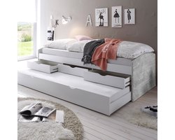 Kajuitbed Nasri 90x200 met bedlade - beton/wit - Emob - Bedden met lades - Wit; Grijs; Betonlook - Spaanplaat - Bedden met lades - Eenpersoons - Kajuitbed - Op voorraad