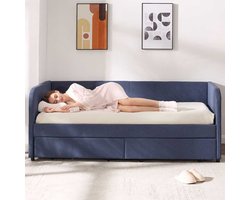 Kajuitbed Spector - 90 x 200 cm - Met opberglades - Blauw - Emob Exclusive - Eenpersoons gestoffeerd bed - Blauw - Stof; MDF Eenpersoons Normaal bed