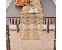 Kaki tafelloper voor thuis 94 inch lang, effen kleur geweven dressoir sjaal Doilies borduurwerk jacquard papier voor dagelijks gebruik keuken eetkamer feesttafel, 13 x 94 cm