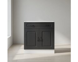 Kalmar Keuken Onderkast – Zwarte Spoelonderkast 80x46x81,5 cm – Keukenkast van Bewerkt Hout – Opbergkast met Deuren & Verstelbare Poten – Duurzame en Stabiele Onderkast voor Keuken of Kitchenette Ganeey