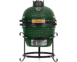 Kamado Barbecue – Houtskoolbarbecue – Keramische Grill – Smoker – Mini BBQ – Ø 32 cm – Thermometer – Houten Handgrepen