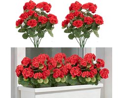 Kamer Decoratie - Nepplanten Kunst plant - UV-Bestendige Kunstbloemen - 2 Stuks Kunst Geranium Rood voor Buiten - Kamer Decoratie - Weerbestendige Kunstbloemen - 35 × 25 cm