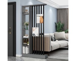 Kamer Divider Opbergkast - Boekenplank Scherm - Ruimte Verdeling - Verborgen Kast Open Planken - 100x24x200cm - Grijs-zwart