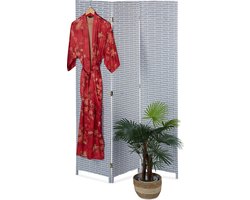 kamerscherm - 3-delig - 170 x 120 cm - opvouwbaar - kunststof - hout - grijs-wit