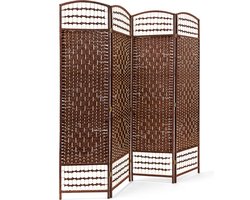 kamerscherm 4-delig - bamboe - 179x180x2 cm - opvouwbaar - ondoorzichtig - bruin