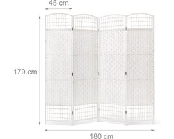 kamerscherm 4-delig - bamboe - 179x180x2 cm - opvouwbaar - ondoorzichtig - wit