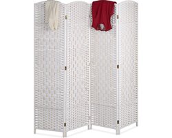 Kamerscherm 4 panelen - 170x160 cm - opvouwbaar - hout - papiertouw - wit