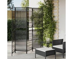 Kamerscherm 4 Panelen - Room Divider - Ruimte Verdelen - Synthetisch Rotan - 196 x 180 cm - Zwart