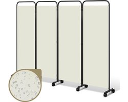 Kamerscherm 4 panelen - Ruimteverdeler op wielen - 228 x 180 cm - Kamerverdeler Tuin scheidingswand inkijkbescherming opvouwbaar - Beige