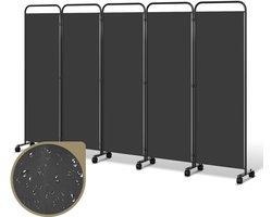 Kamerscherm 5 panelen - Ruimteverdeler op wielen - 284 x 180 cm - Kamerverdeler Tuin scheidingswand inkijkbescherming opvouwbaar - Antraciet