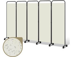 Kamerscherm 5 panelen - Ruimteverdeler op wielen - 284 x 180 cm - Kamerverdeler Tuin scheidingswand inkijkbescherming opvouwbaar - Beige