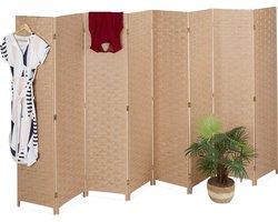 kamerscherm - 8-delig - 170 x 320 cm - opvouwbaar - hout - papiertouw - natuur