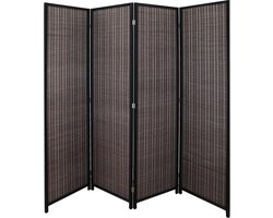 Kamerscherm donkerbruin bamboe - kamerschermen 4 panelen - scheidingswand 170x160cm kant en klaar