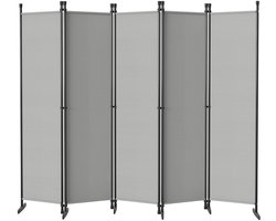 Kamerscherm Inklapbaar Roomdivider – 5 Panelen – 250x180 cm – Privacyscherm voor Woonkamer, Slaapkamer of Tuin – Lichtgrijs