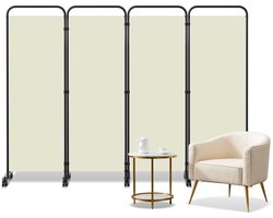 Kamerscherm met 4 panelen Ruimteverdeler op wielen - 228 x 180 cm - Kamerverdeler Tuin scheidingswand inkijkbescherming opvouwbaar - Beige