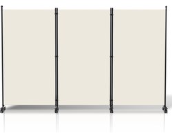 Kamerscherm op wielen met 3 panelen - 263 x 181 cm - Kamerverdeler Tuin Spaanse Muurscheiding Beige