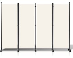 Kamerscherm op wielen met 4 panelen - 228 x 181 cm - Kamerverdeler Tuin Spaanse Muurscheiding Beige