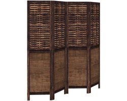Kamerscherm | Roomdivider | Privacy Scherm met 4 panelen massief paulowniahout donkerbruin