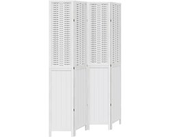 Kamerscherm | Roomdivider | Privacy Scherm met 4 panelen massief paulowniahout wit