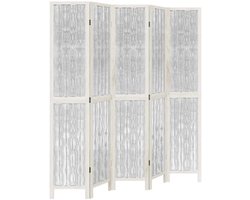 Kamerscherm | Roomdivider | Privacy Scherm met 5 panelen massief paulowniahout wit