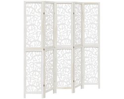 Kamerscherm | Roomdivider | Privacy Scherm met 5 panelen massief paulowniahout wit