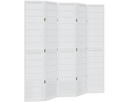 Kamerscherm | Roomdivider | Privacy Scherm met 5 panelen massief paulowniahout wit